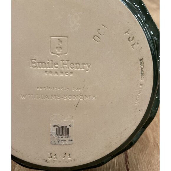 Emile Henry Williams-Sonoma France Green Ceramic Ruffled Pie Dish Fluted - Picture 3 of 4